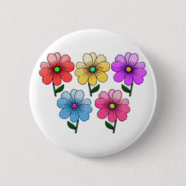 5 Colour Flowers Design  2 Inch Round Button (Front)