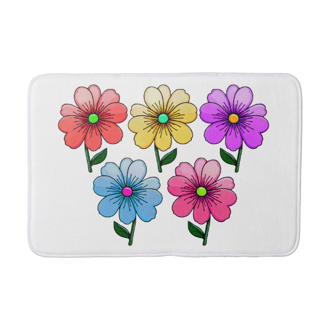 5 Colour Flowers Design  Bath Mat (Front)