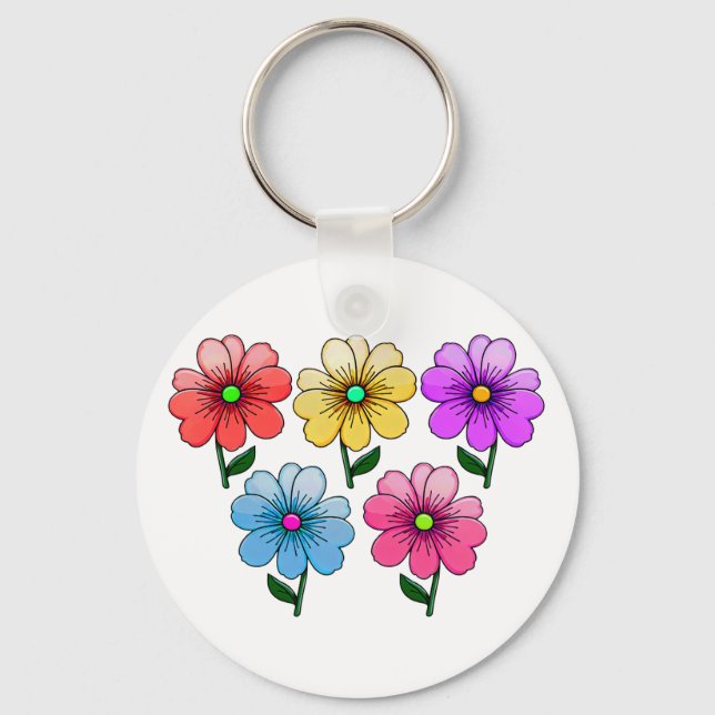5 Colour Flowers Design  Keychain (Front)