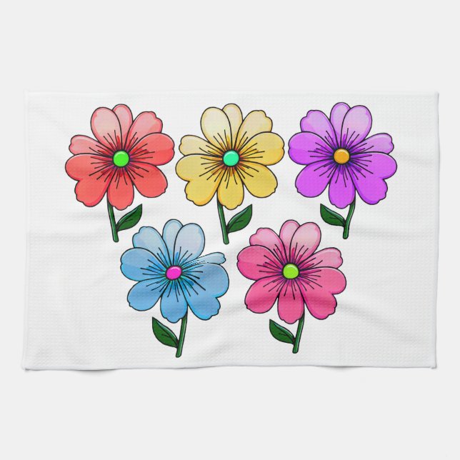 5 Colour Flowers Design  Kitchen Towel (Horizontal)