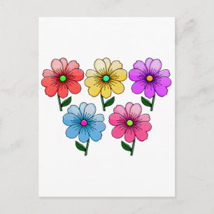 5 Colour Flowers Design Postcard