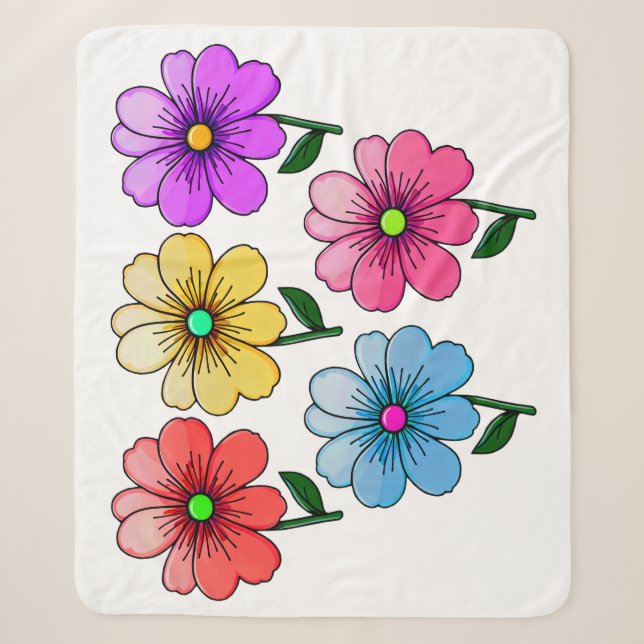5 Colour Flowers Design  Sherpa Blanket (Front)