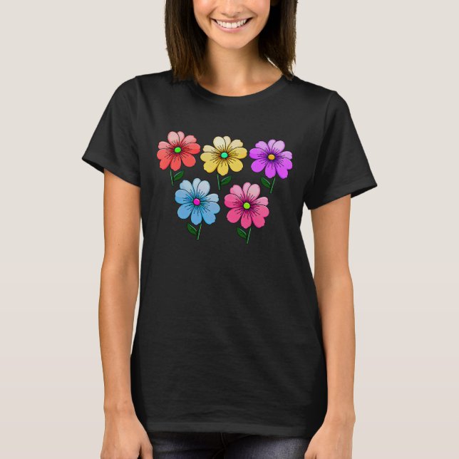 5 Colour Flowers Design  T-Shirt (Front)