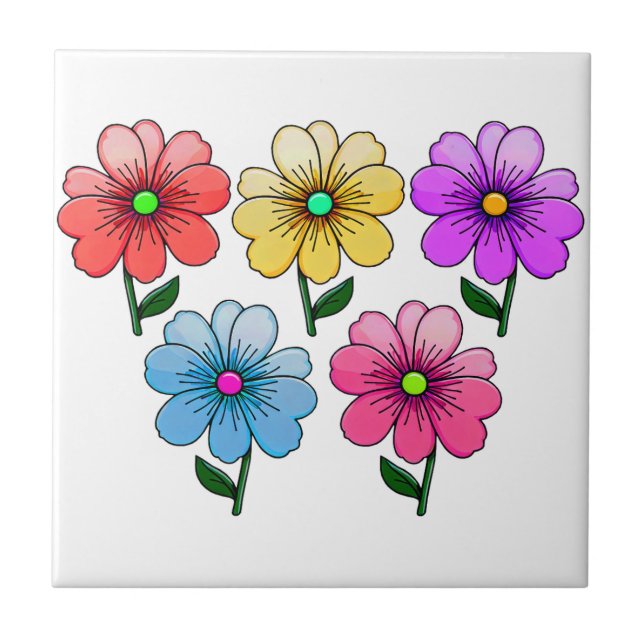 5 Colour Flowers Design  Tile (Front)