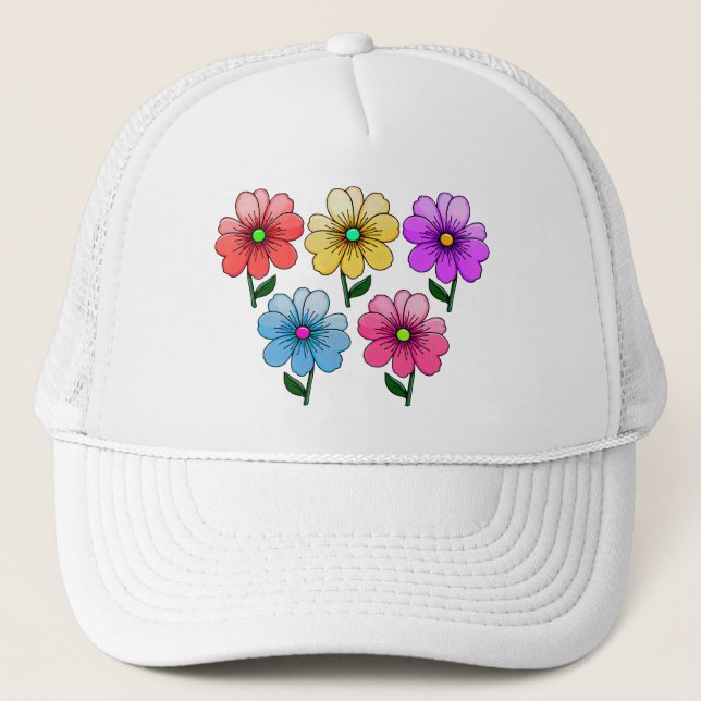 5 Colour Flowers Design  Trucker Hat (Front)