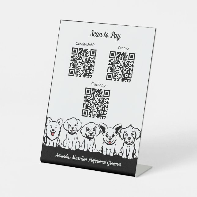 5 Cute Dogs Professional Scan to pay QR Codes Pedestal Sign (Front)