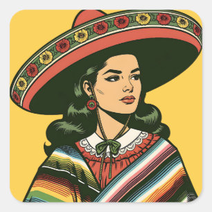 5 de Mayo Fiesta Retro Sarape Party Favour Square Sticker