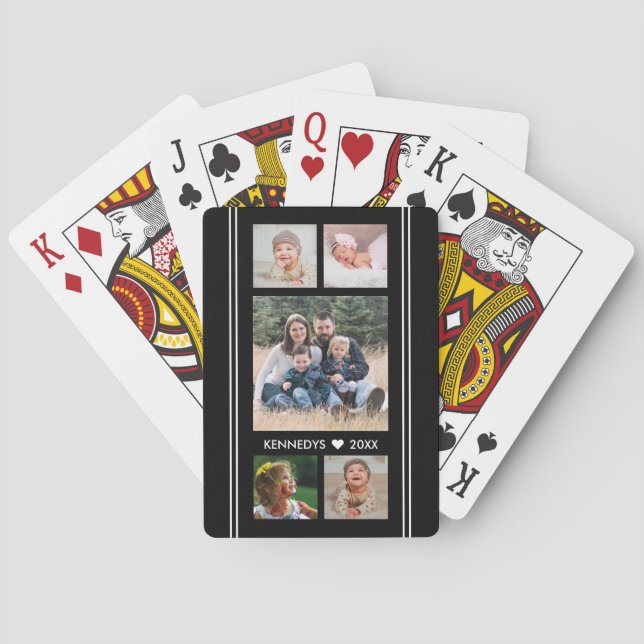 5 Family Photo Collage Black And White Playing Cards (Back)
