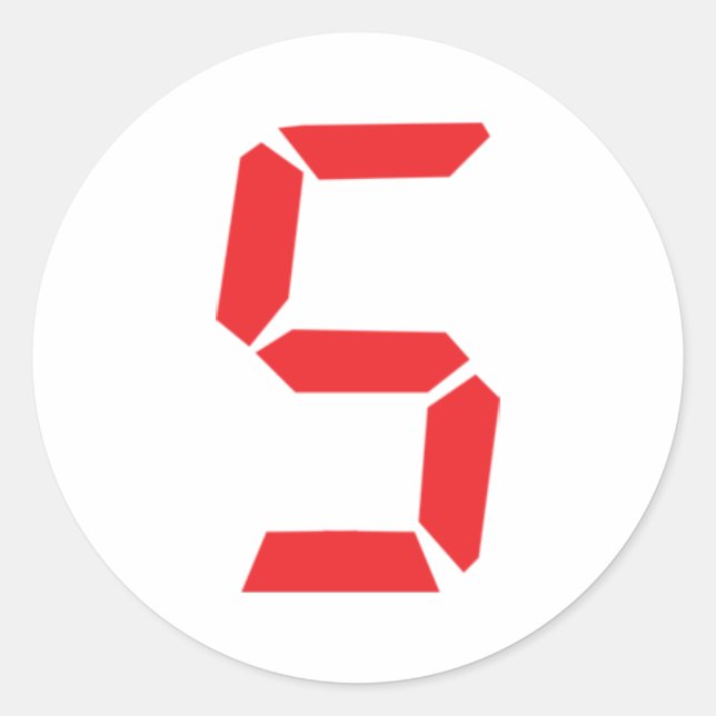 5 five  red alarm clock digital number classic round sticker (Front)