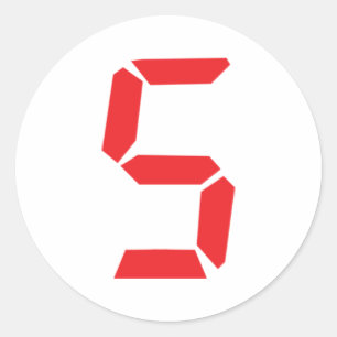 5 five  red alarm clock digital number classic round sticker