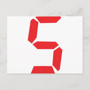 5 five  red alarm clock digital number postcard