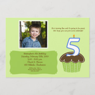 5 FIVE year old CUPCAKE PHOTO BIRTHDAY INVITE