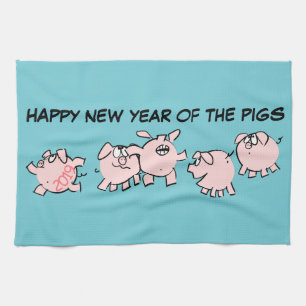 5 Funny Cartoon Illustration Pig Year 2019 Kitchen Towel