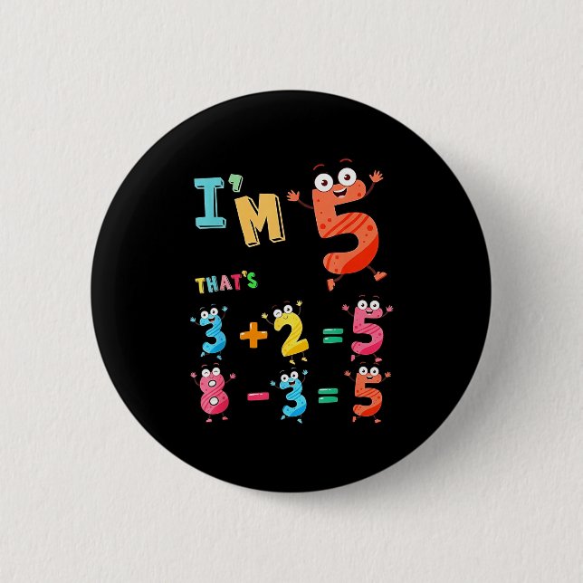 5 funny math equation 5th birthday boy girl 2 inch round button (Front)