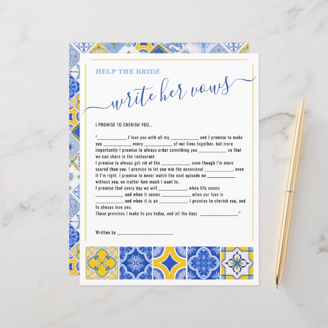 5 Help the Bride Write Her Vows Bridal Shower Game (Front/Back In Situ)