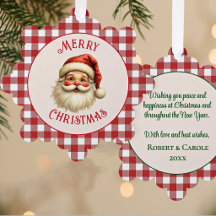 5-in Red Plaid Merry Christmas Santa Personalized