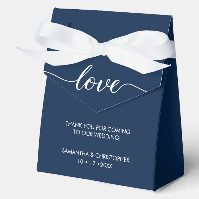 5 inch Simple & Elegant Love Wedding Navy Blue  Favor Box (Front)