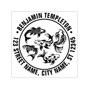 5 Koi Fish Karp Name Return Address Self-inking Stamp