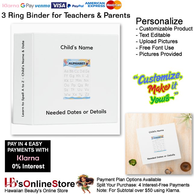 5 Learn To Spell A to Z Child's Name Date Teacher  Binder (5 Learn To Spell A to Z Child's Name Date Teacher 3 Ring Binder.)