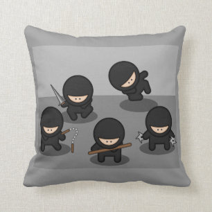 5 Little Cartoon Ninjas Throw Pillow