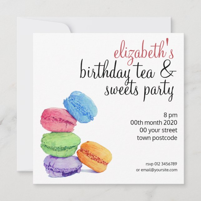5 Macarons customizable Birthday Invitation (Front)