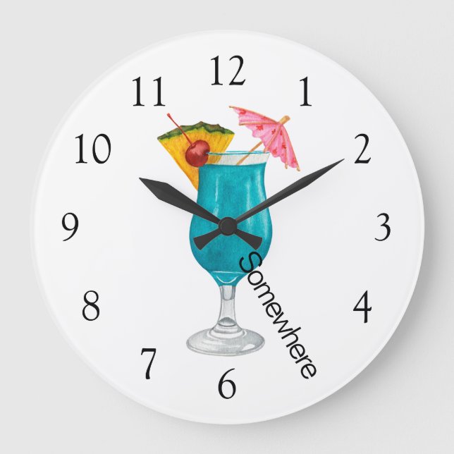 5 O'Clock Somewhere Tropical Drink Large Clock (Front)