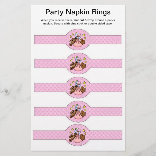 5 per sheet Baby Girl Shower Paper Napkin Rings (Front)