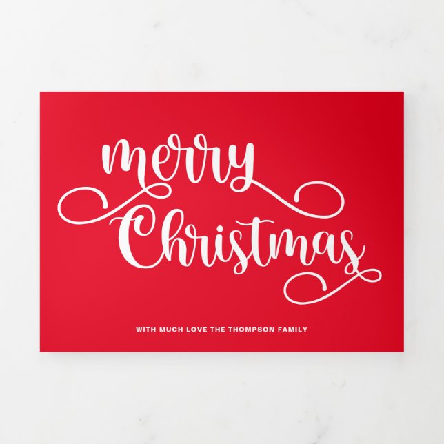 5 Photo 2020 Year in Review Merry Christmas Script Tri-Fold Holiday Card (Cover)