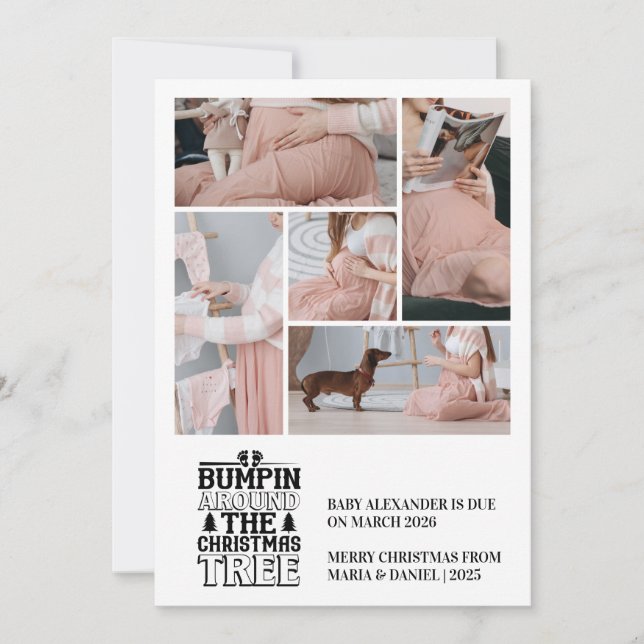 5 Photo Arbre de Noël Grossesse Faire-part (Devant)