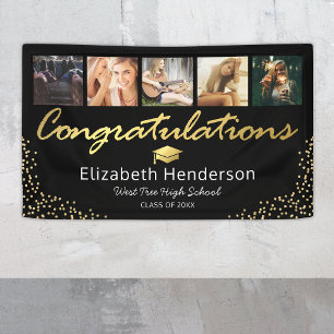 5 Photo Black Gold Graduation Party Banner