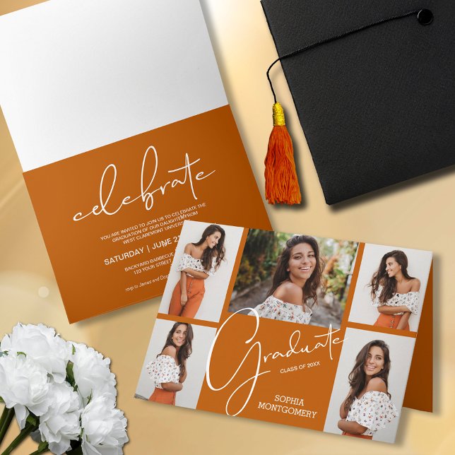 5 Photo Burnt Orange Graduation Invitation (Creator Uploaded)