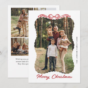 5 Photo Christmas Elegant Vintage Lace Red Bow Holiday Card