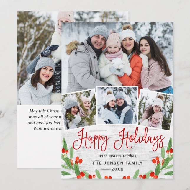 5 PHOTO Christmas Rustic Birch Bark Greeting Holiday Card (Front/Back)