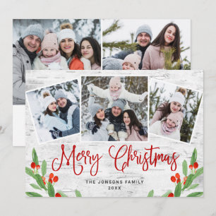 5 PHOTO Christmas Rustic Birch Bark Greeting Holiday Card