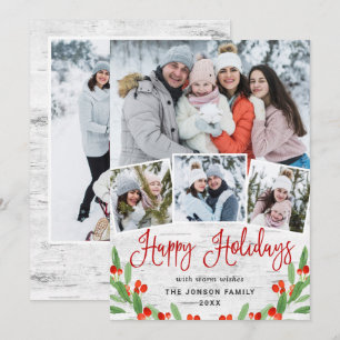 5 PHOTO Christmas Rustic Birch Bark Greeting Holiday Card