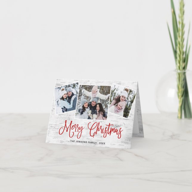 5 PHOTO Christmas Rustic Birch Bark Greeting Holiday Card (Front)