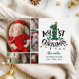 5 Photo Christmas Tree Lights First Christmas Holiday Card