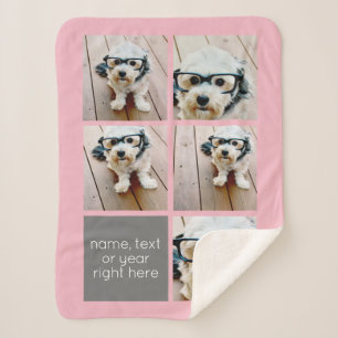 5 Photo Collage and text colour block - black Sherpa Blanket
