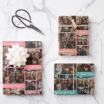 5 photo Collage - Best Friends Coral Teal Natural Wrapping Paper Sheet<br><div class="desc">Add five square picture to make unique and trendy photo gift wrap. Add text and photos first. If you need to move anything around,  click on the customize button to make changes.</div>