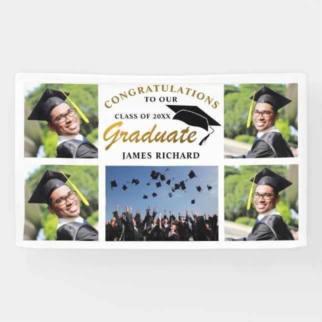 5 Photo Collage Black And Gold Graduation 2025 Banner (Horizontal)