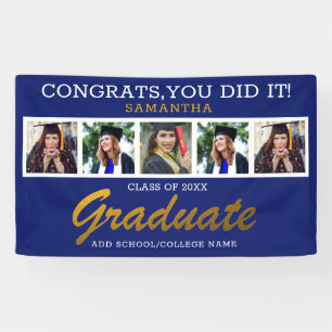 5 Photo Collage Congrats Grad 2021 Graduation Blue Banner