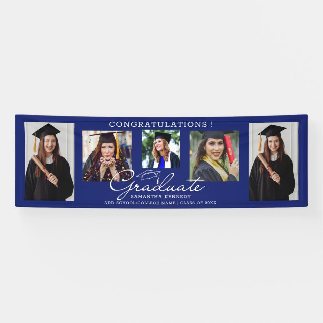 5 Photo Collage Congratulations Graduate 2024 Blue Banner (Horizontal)