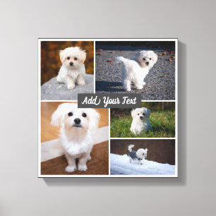 5 Photo Collage Custom Named Grey Canvas Print.
