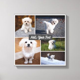 5 Photo Collage Custom Named Grey Canvas Print.