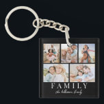 5 Photo Collage Double Sided Keychain<br><div class="desc">This simple and elegant boho-inspired keychain is a perfect way to celebrate family. The design features a space for five photos, with “Family” displayed underneath in a classic serif font in white. In soft script, there’s room to add the family name, the first names of family members, or even a...</div>