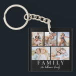 5 Photo Collage Double Sided Keychain<br><div class="desc">This simple and elegant boho-inspired keychain is a perfect way to celebrate family. The design features a space for five photos, with “Family” displayed underneath in a classic serif font in white. In soft script, there’s room to add the family name, the first names of family members, or even a...</div>