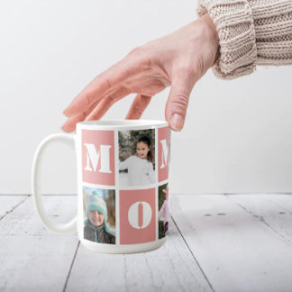 5 Photo Collage Heart Blush Pink Mother's Day Coffee Mug