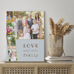 5 Photo Collage Love Happiness Family Blue Spice Faux Canvas Print<br><div class="desc">Personalized photo canvas with 5 of your own photos. The design has a colour palette of soft blue with warm spice and mushroom beige with trendy typewriter style and quirky typography. Your photos are displayed as a large landscape picture, overlaid with a photo strip of 4 portrait pictures. The three...</div>