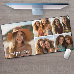 5 Photo Collage - Mod Minimal with Script Text Desk Mat