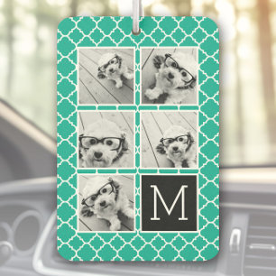 5 Photo Collage Monogram - Emerald Green and Black Air Freshener